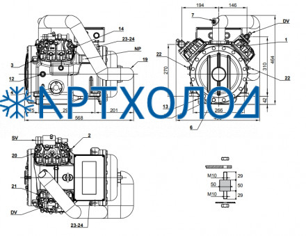 Двухступенчатый компрессор 2Z35-112.56Y (R-404A, R-507, R-134a, R-407C LBP) Frascold